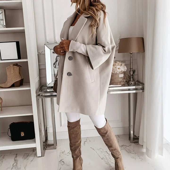 Drune | Schlichte Lange Jacke mit Knopfdetails Wollmischung Minimalistische Eleganz