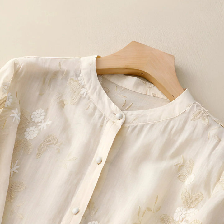 Drune | Bluse mit Stickerei Geschichteter Ärmel Leicht und Elegant