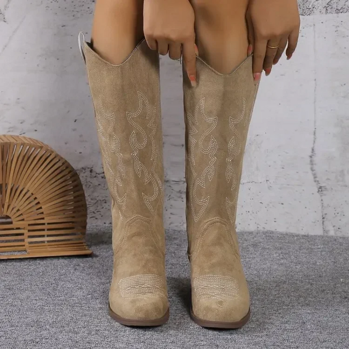 Drune | Wildleder Western Stiefel mit Bestickten Details Cowboy Stiefel Damen