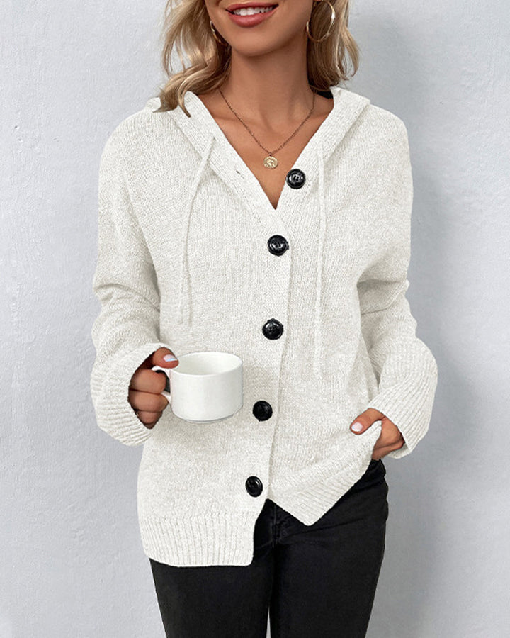 Drune | Einfarbige Strickjacke mit Kapuze und Schnürsenkeln