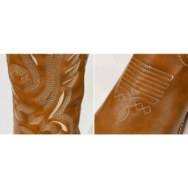 Drune | Western Stil Stiefel Damen mit Spitzem Kopf und Blockabsatz, Cowboy Stiefel Damen