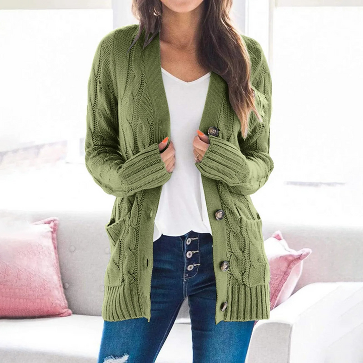 Drune | Stylische Lange Strickjacke Für Damen Mit Knopfleiste