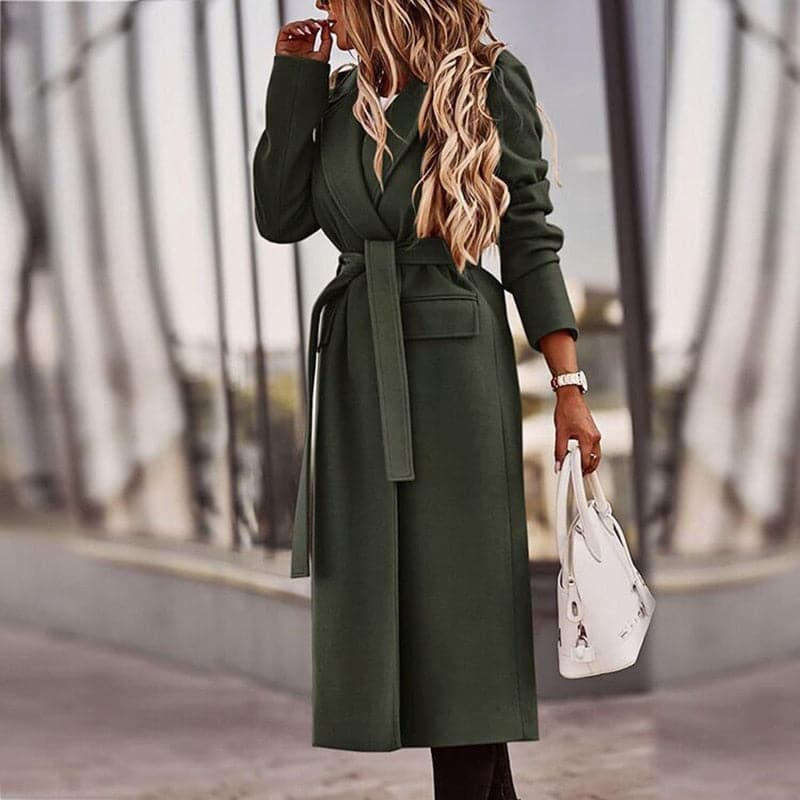 Drune | Trenchcoat Langer Eleganter Schnitt Taillierter Gürtel Klassische Breite Revers