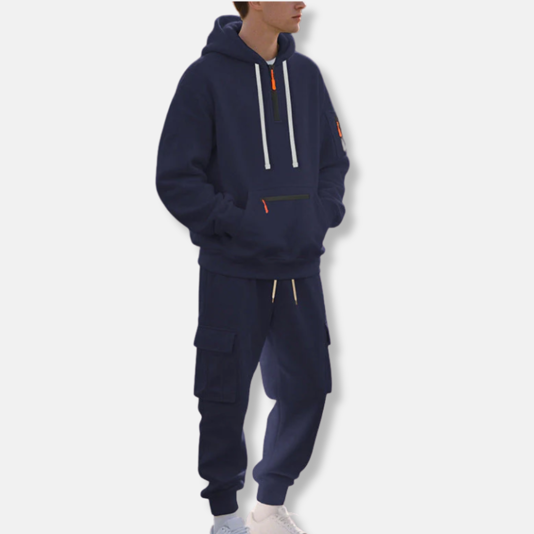 Drune | Trainingsanzug Lässige Passform Halb Reißverschluss Kapuzenpullover Baumwollmix Cargo-Hose