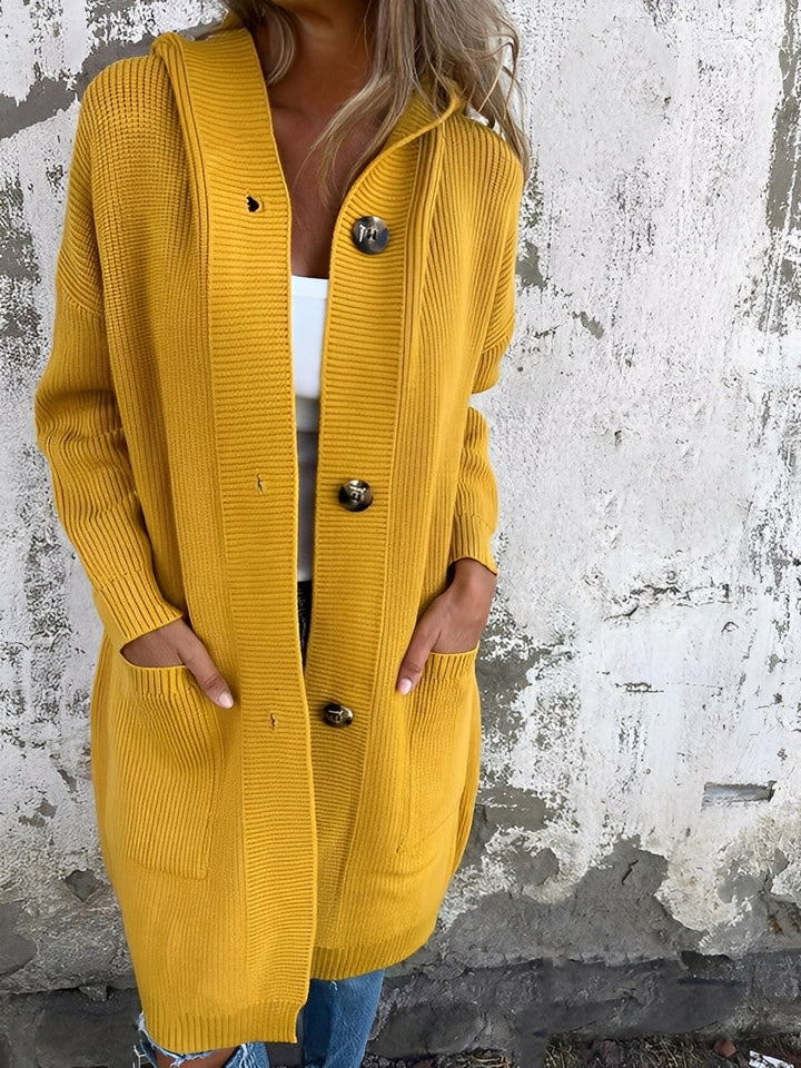 Drune | Lässiger langer Cardigan mit Kapuze für Damen