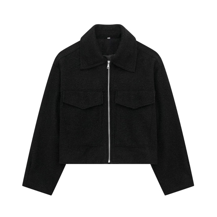 Drune | Kurze Wolljacke Scharfer Kragen Strukturiert und Warm