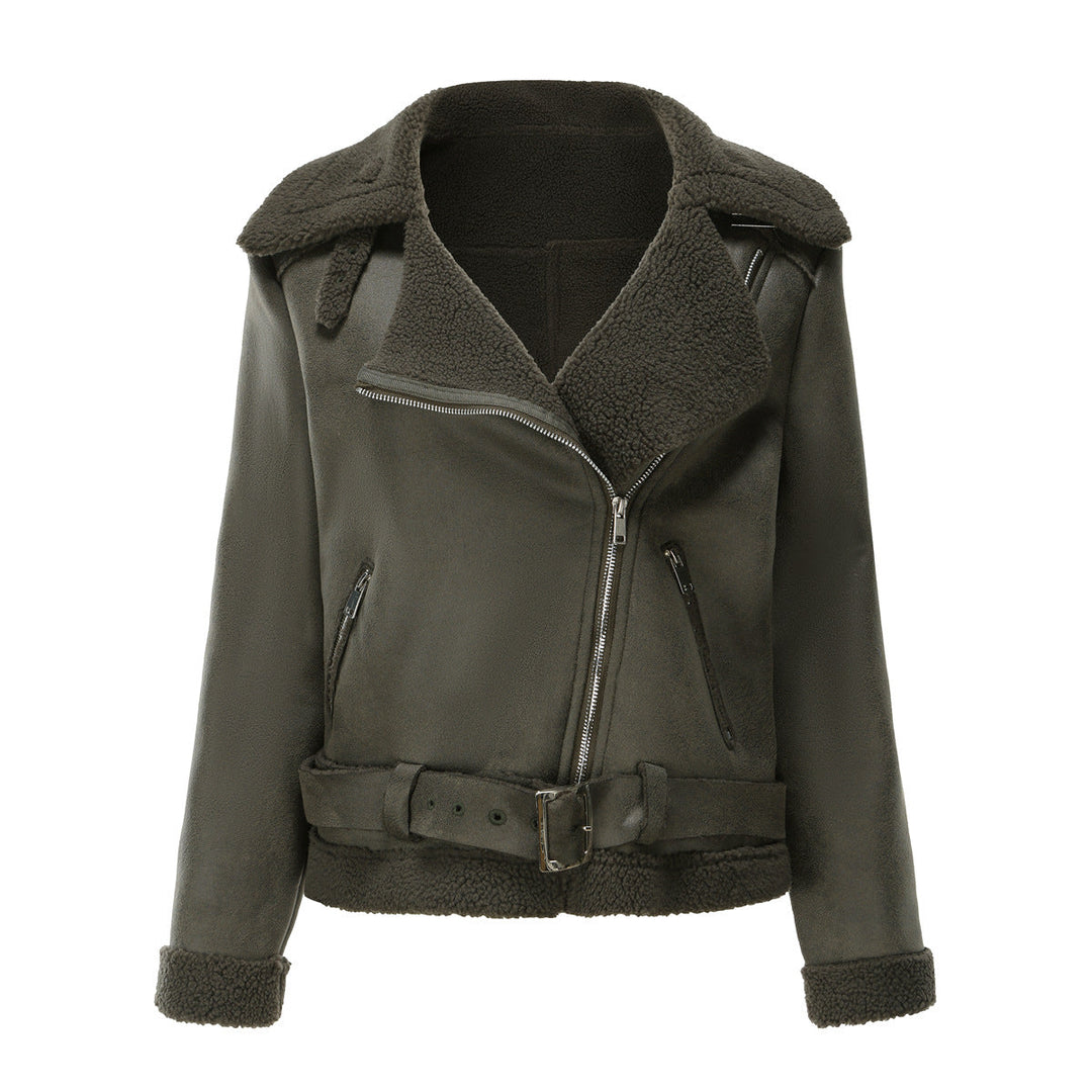 Drune | Winterjacke aus Kunstwildleder mit Fell und Gürtel
