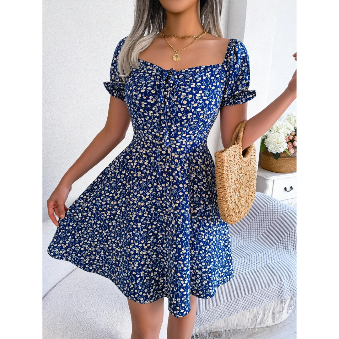 Drune | Sommerkleid mit blumenverzierten Puffärmeln für Damen