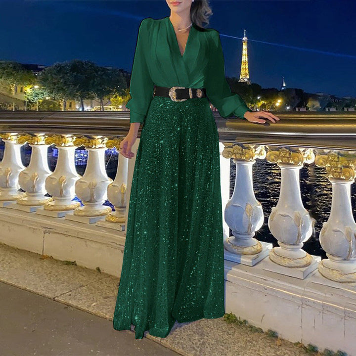 Drune | Eleganter Schnitt - Weitbeiniger Pailletten-Jumpsuit