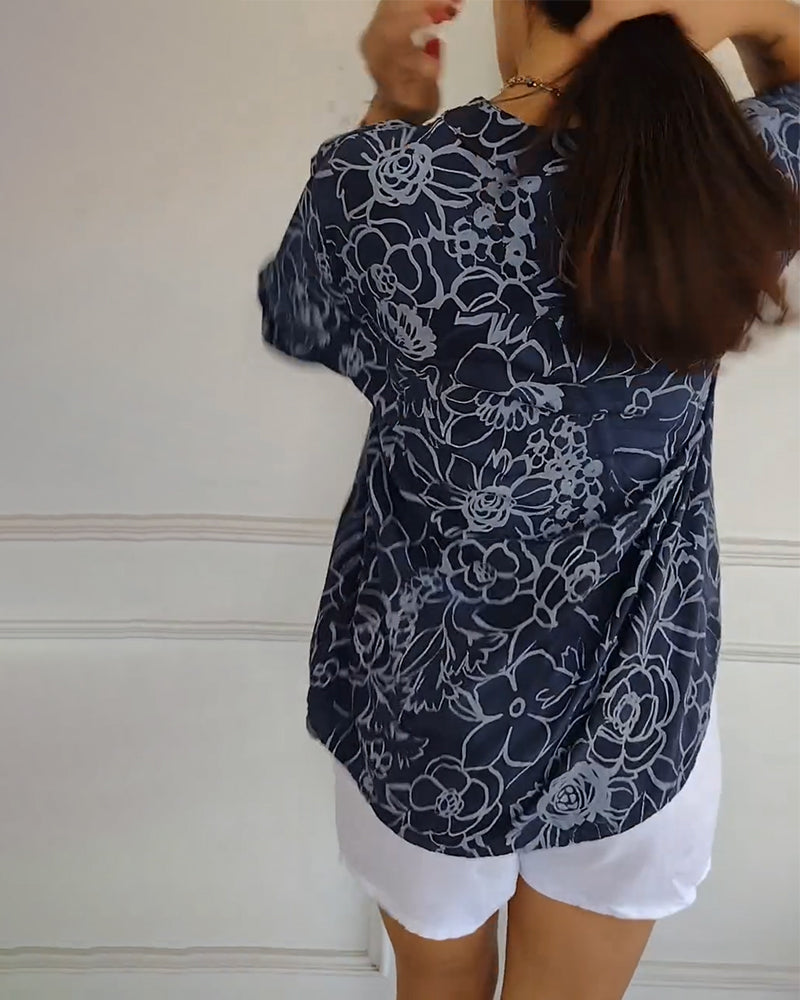 Drune | V-Ausschnitt Button Down Bedruckt