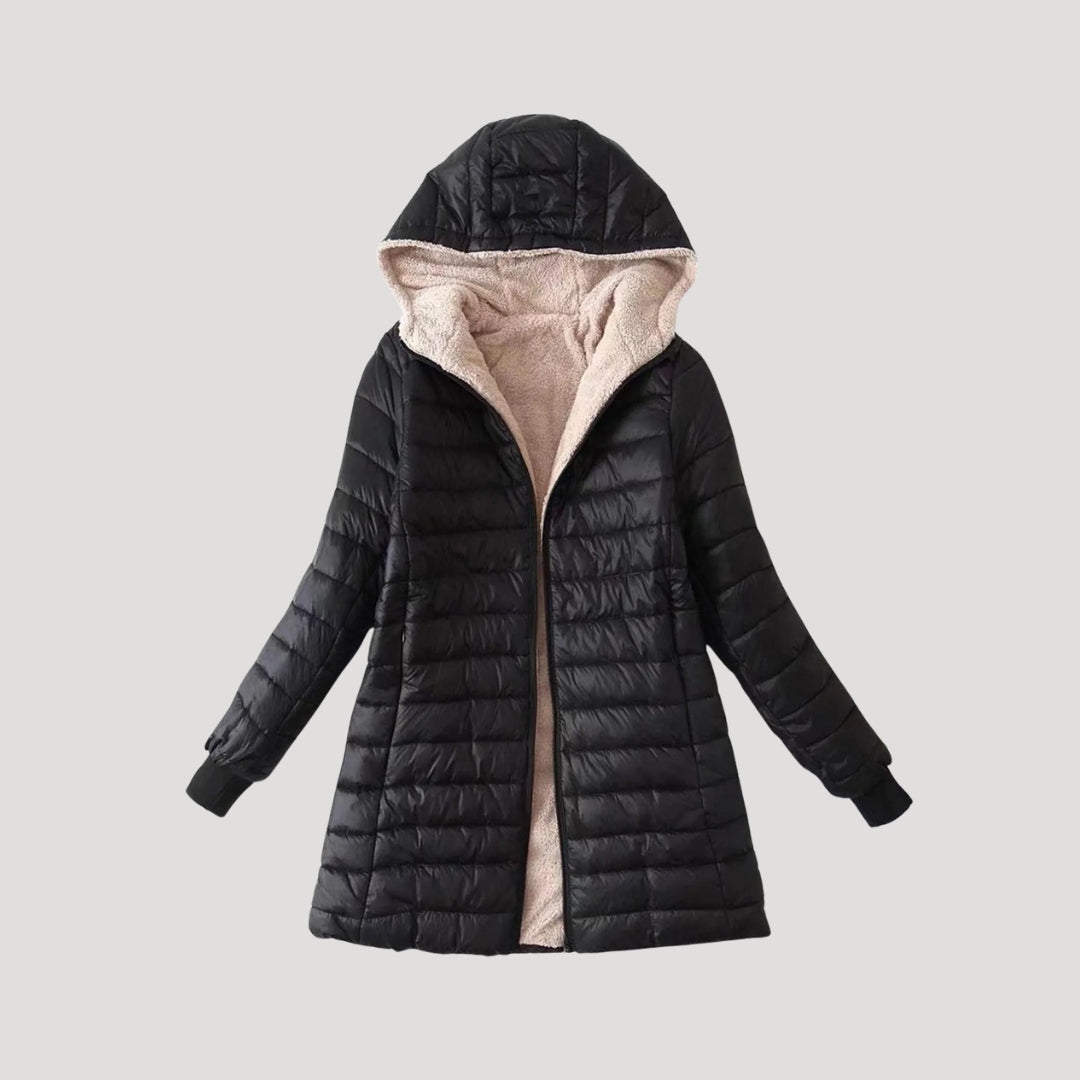 Drune | Damen lange Pufferjacke Wintermantel mit Kapuze