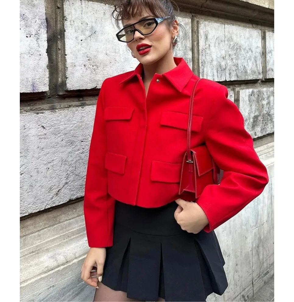 Drune | Bomberjack Damen Kurzjacke mit Vier Fronttaschen und Minimalistischem Design