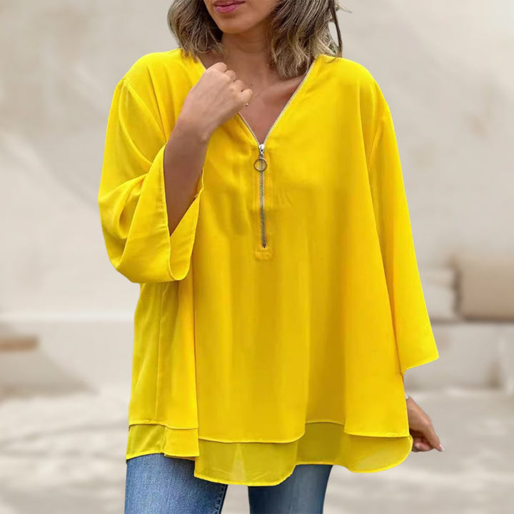 Drune | Chiffon Reißverschluss Top mit V-Ausschnitt