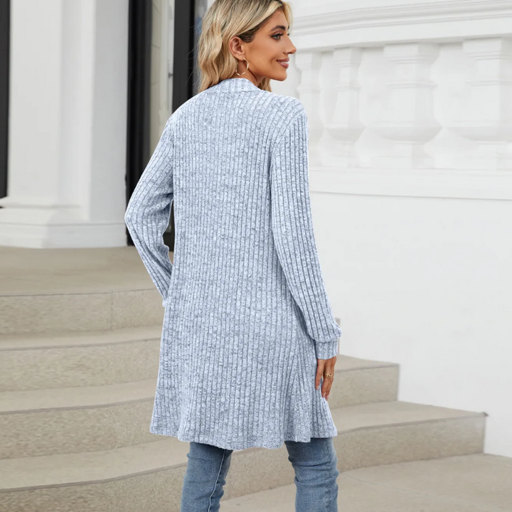 Drune | Lange Strickjacken Damen Gerippte Offene Vorderseite Jacke mit Taschen