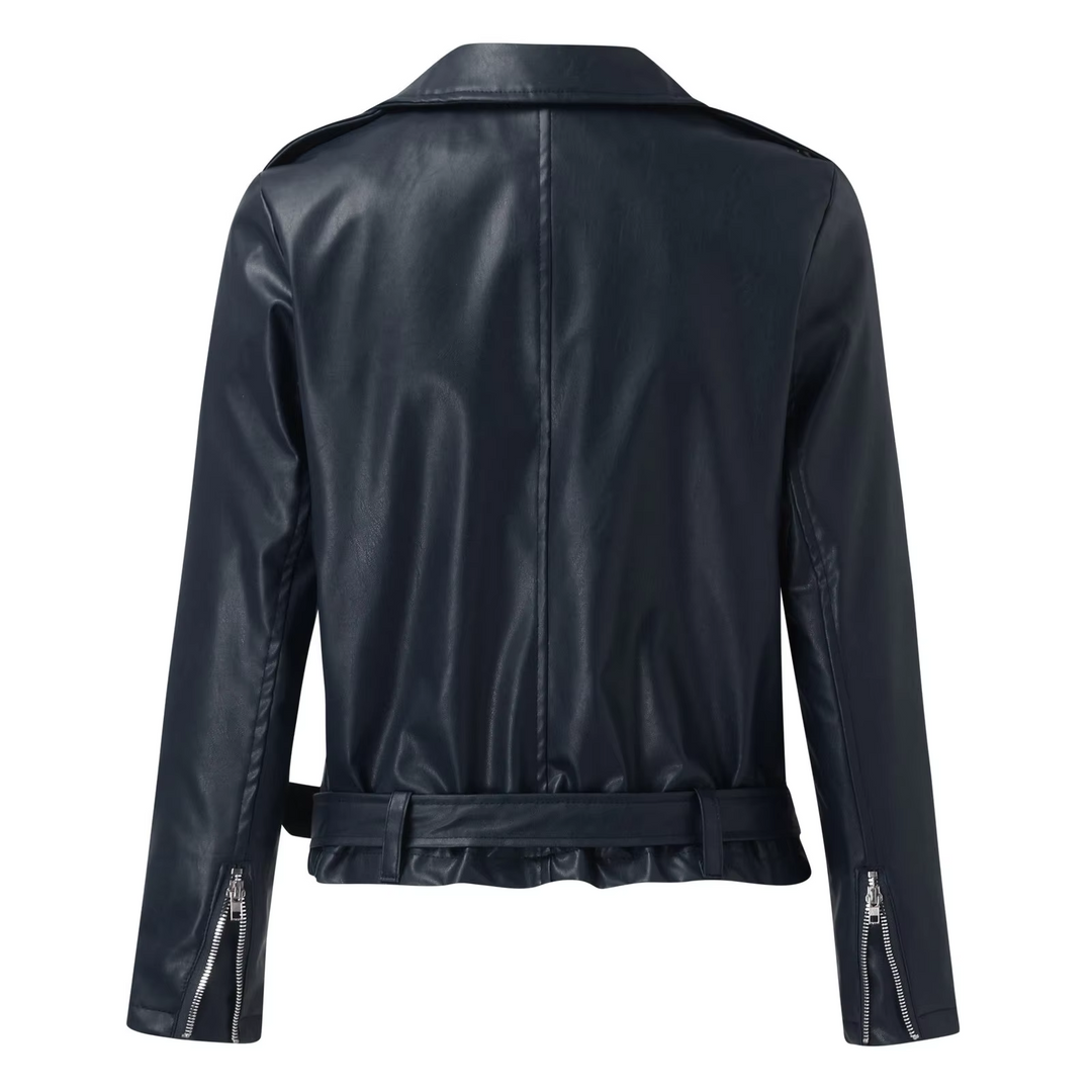 Drune | Jacke Damen Biker Modell mit Gürtel und Reißverschlussdetails