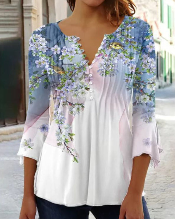 Drune | Blumen gestickte Bluse mit Ärmeln für Frauen