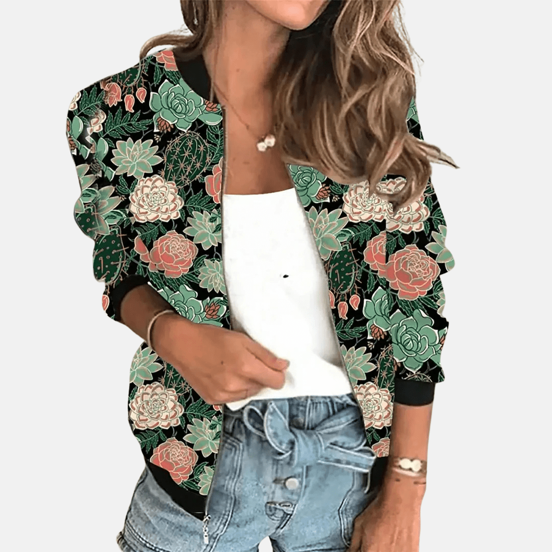 Drune | Floral Bomberjacke - Leichter Reißverschluss mit botanischem Druck - Lässige Schicht für Übergangs wetter