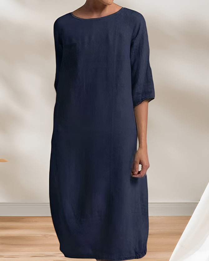 Drune | Ladies Lässig Leinen Look Einfaches Midikleid