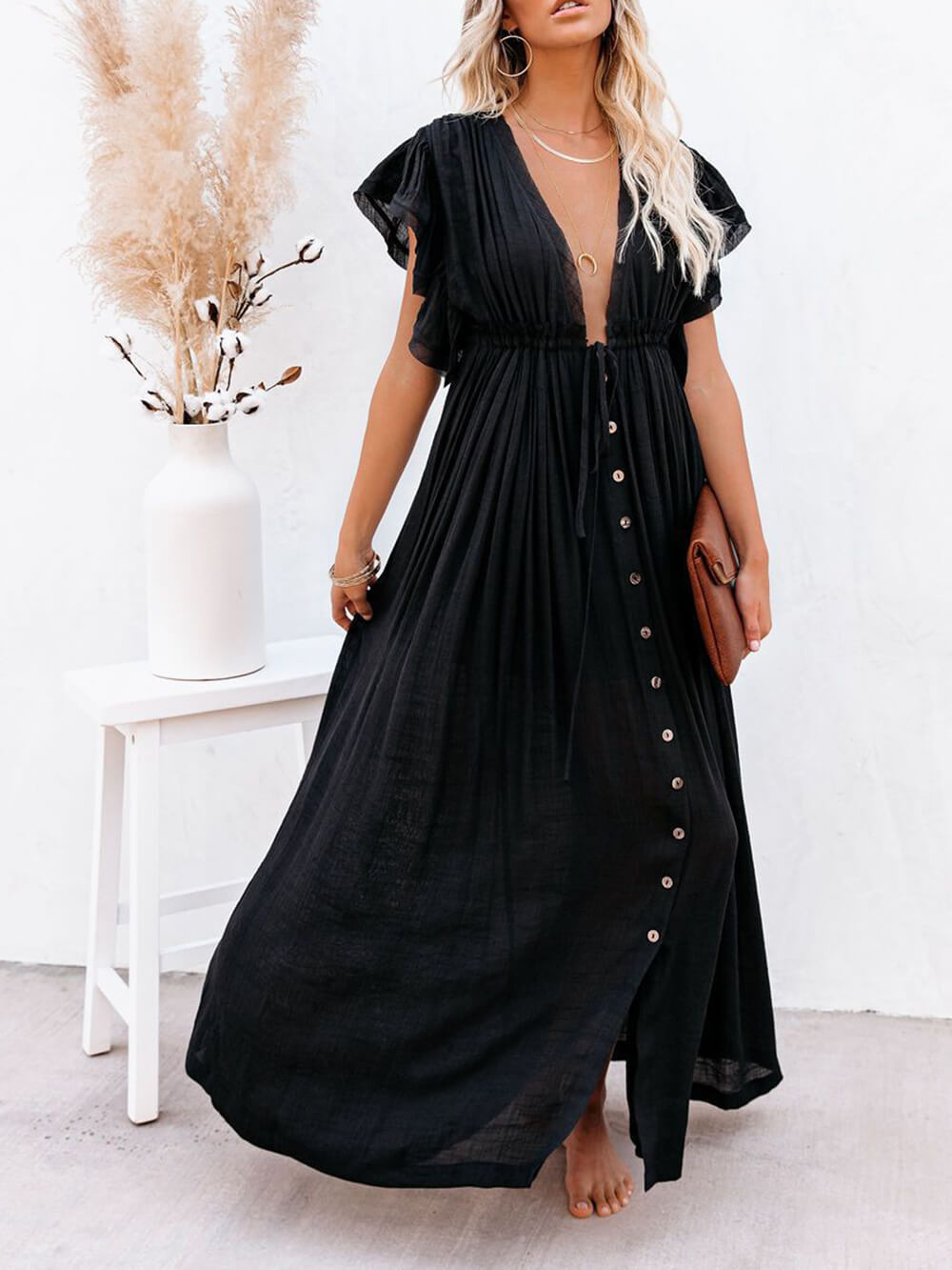 Drune | Stilvolles Maxikleid mit Flatterärmeln für Frauen
