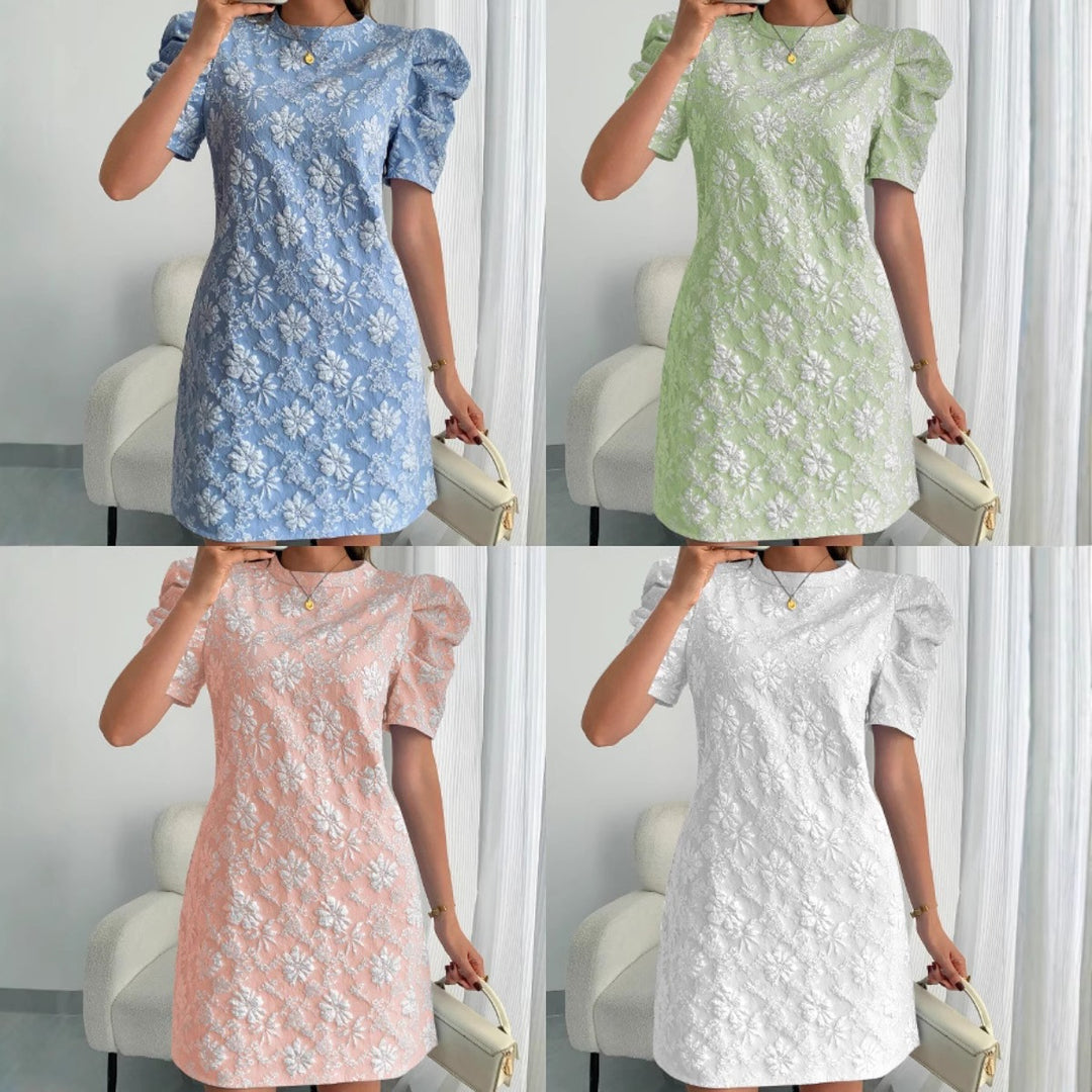 Drune | Jacquard-Kleid mit Blasenärmeln und Textur