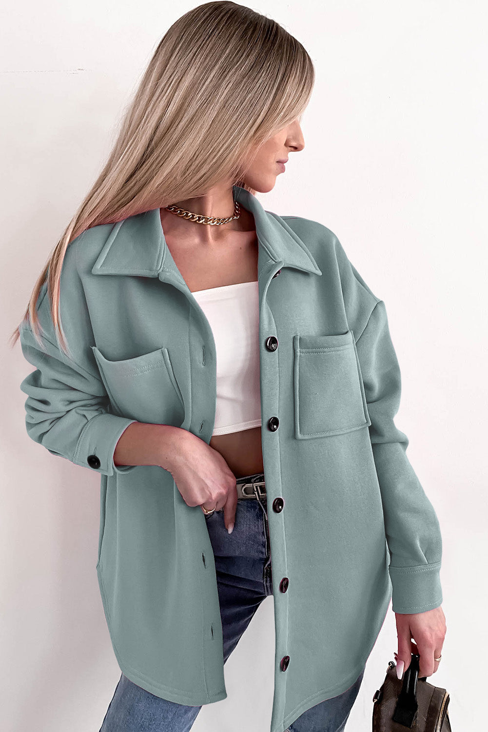 Drune | Oversized Hemdbluse mit Großen Taschen Polyester Minimalistisch und Stilvoll