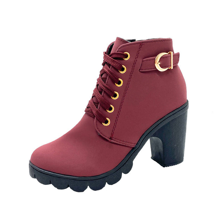 Drune | Stiefeletten mit Blockabsatz - Warm Gefüttert - Rutschfeste Sohle - Goldene Details