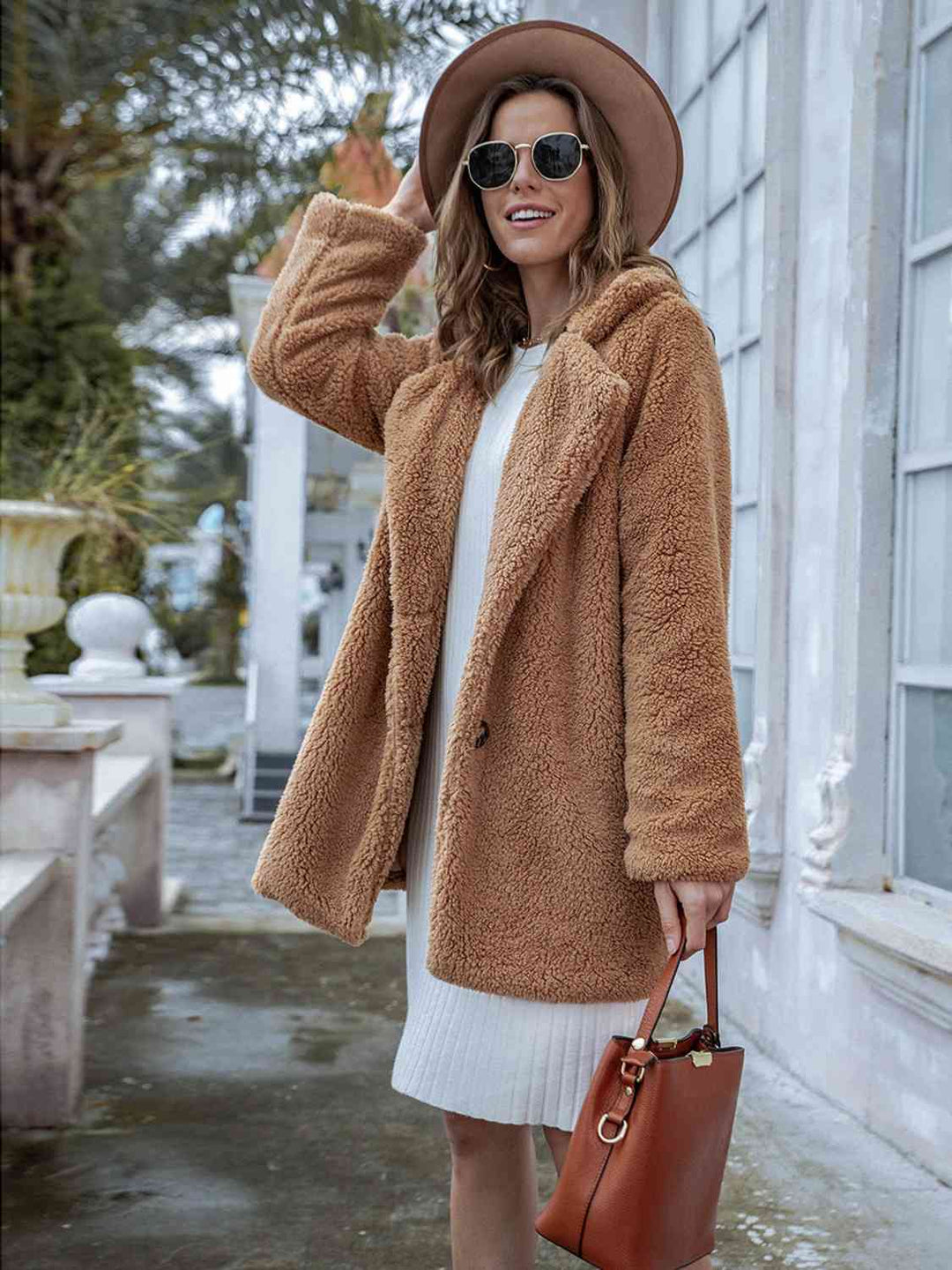 Drune | Langarm Teddy Mantel mit Taschen