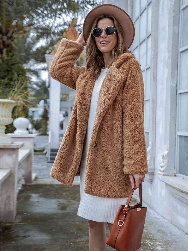 Drune | Langarm Teddy Mantel mit Taschen