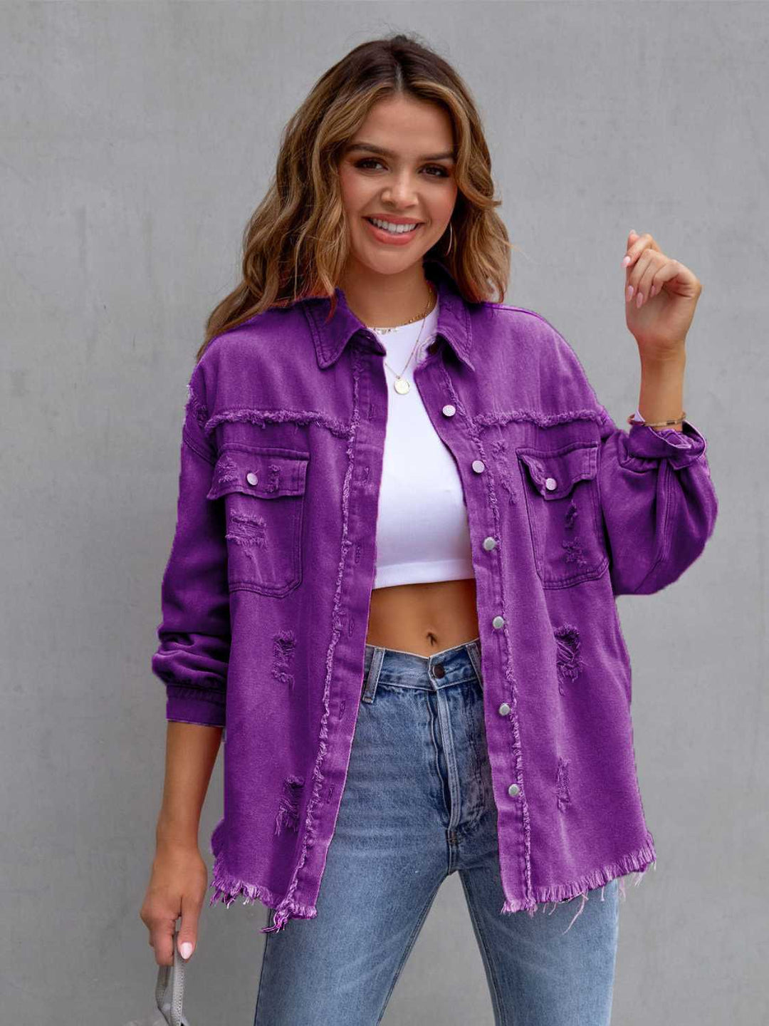 Drune | Distressed Drop Shoulder Denimjacke