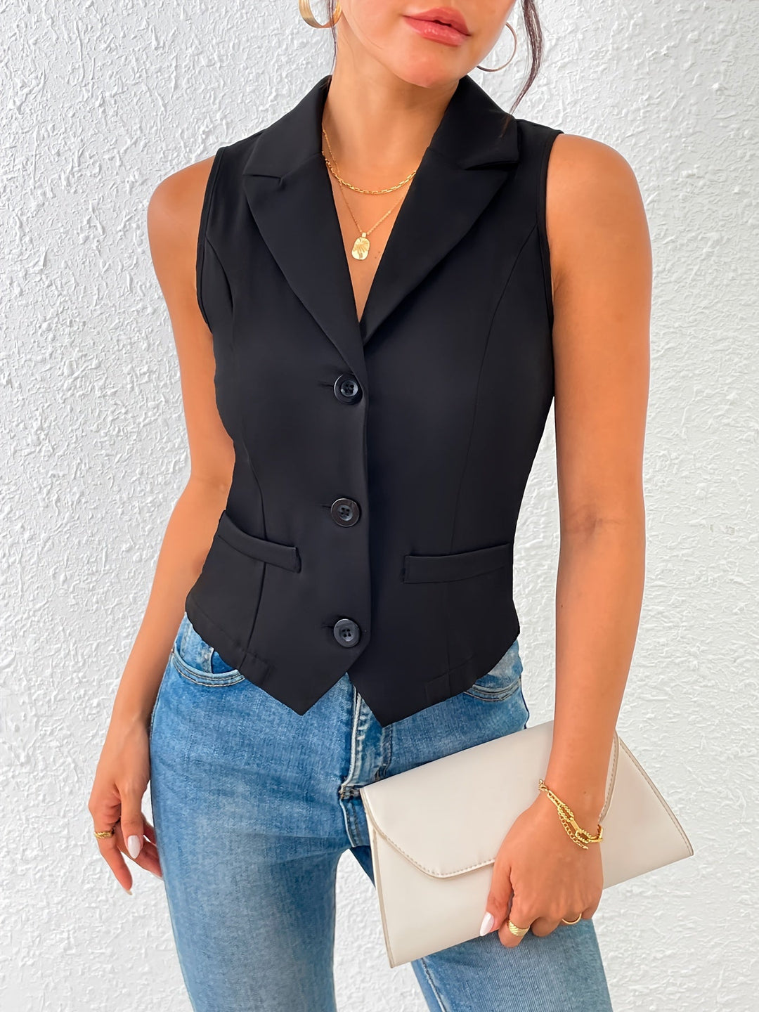 Drune | Damen Chic Frühling Schwarz Weste