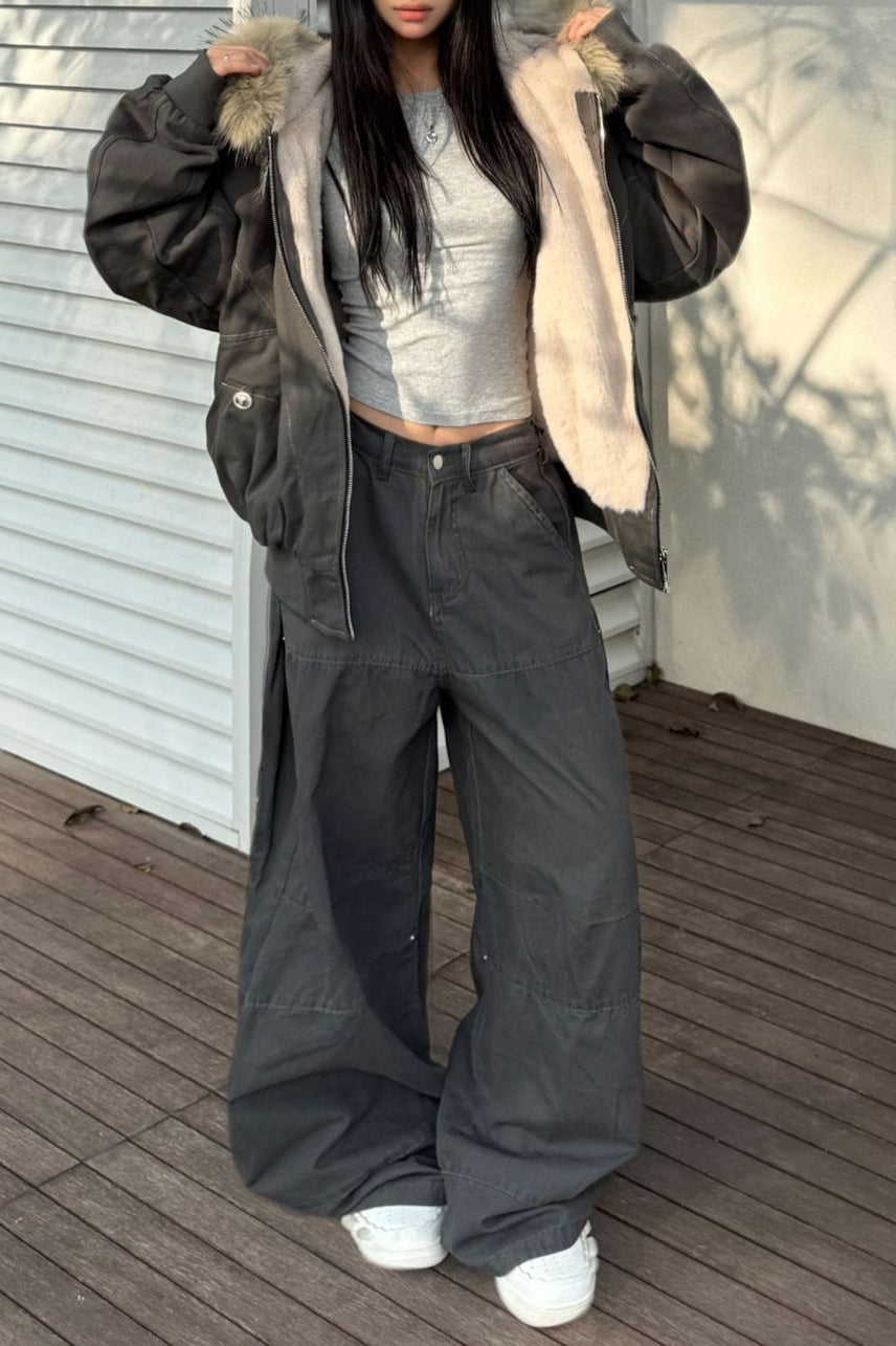 Drune | Kurze Puffer Jacke mit Fellkragen