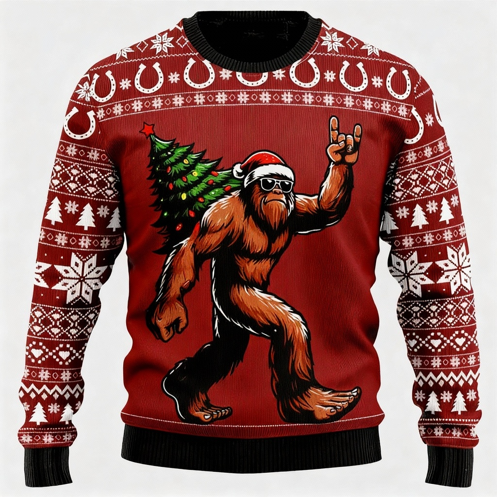 Drune | Weihnachts-Tierdruck - Roter Feiertags-Icon-Pullover