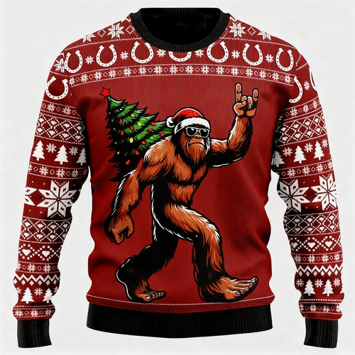 Drune | Weihnachts-Tierdruck - Roter Feiertags-Icon-Pullover
