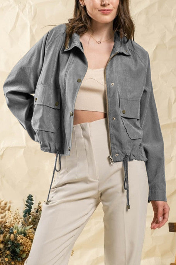Drune | kariert Revers Mehrknopf-Zwei-Taschen-Midi-Jacke