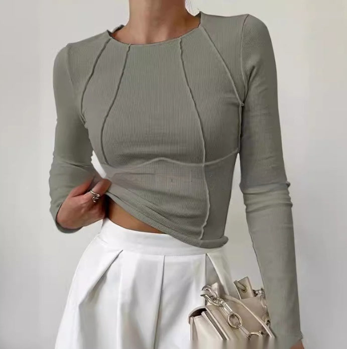 Drune | fit langärmliges T-Shirt - Damen einfarbiger Split-Pullover mit Strickmuster