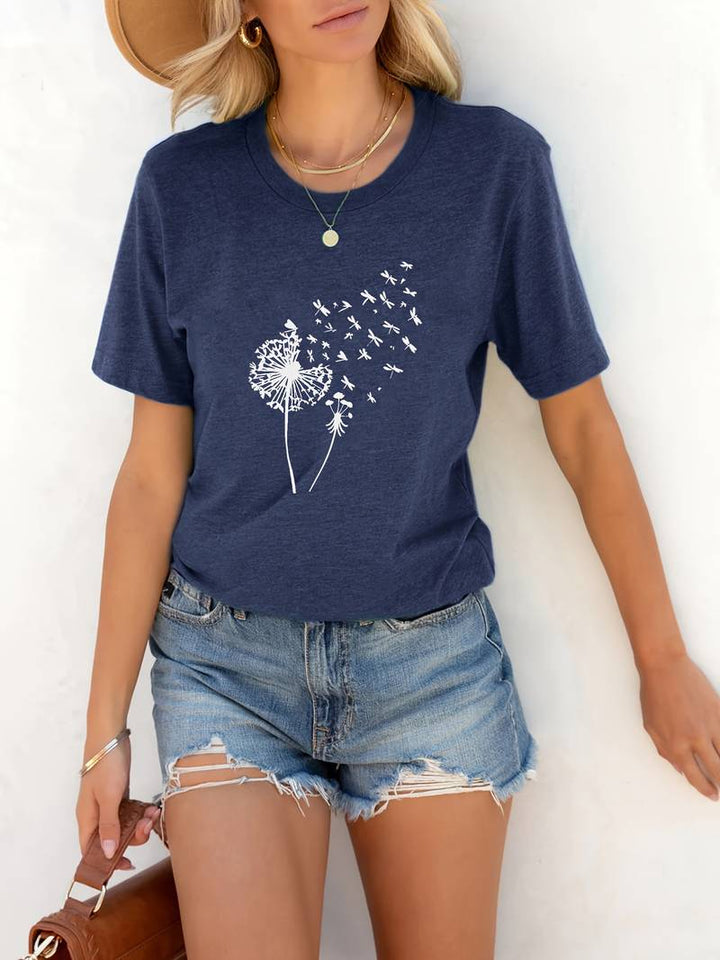 Drune | T-Shirt mit Löwenzahn-Print und Rundhalsausschnitt