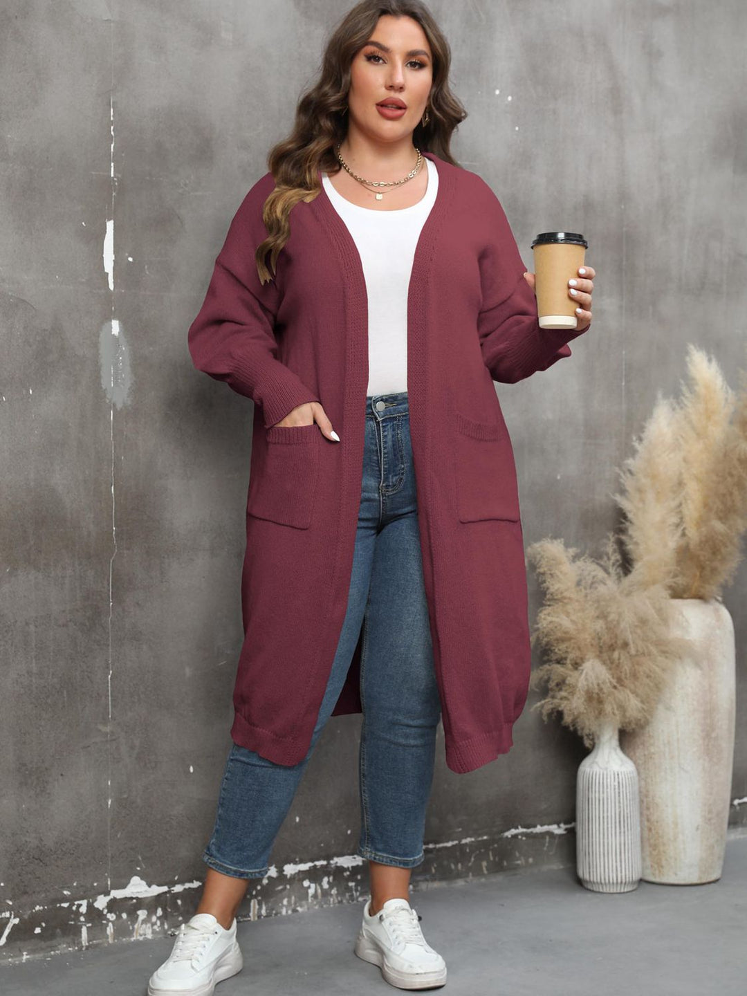 Drune | Plus Size Langarm Taschen Cardigan