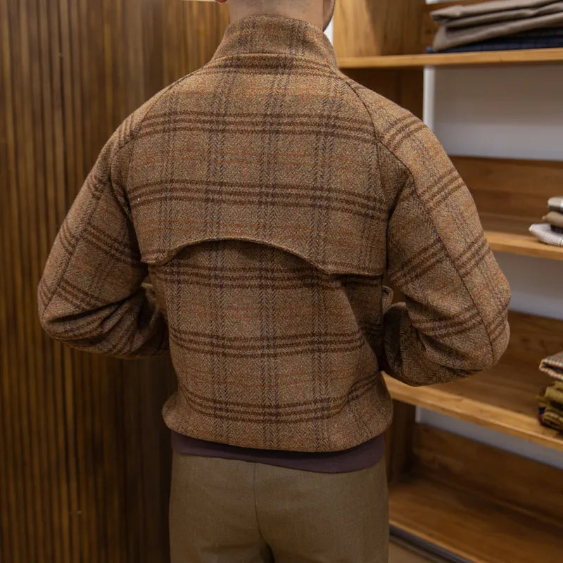 Drune | Slim-Fit karierter Mantel mit Stehkragen
