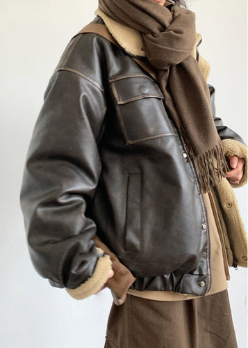 Drune | Inspirierte Lammfleece gefütterte Lederjacke – Unisex-Stil