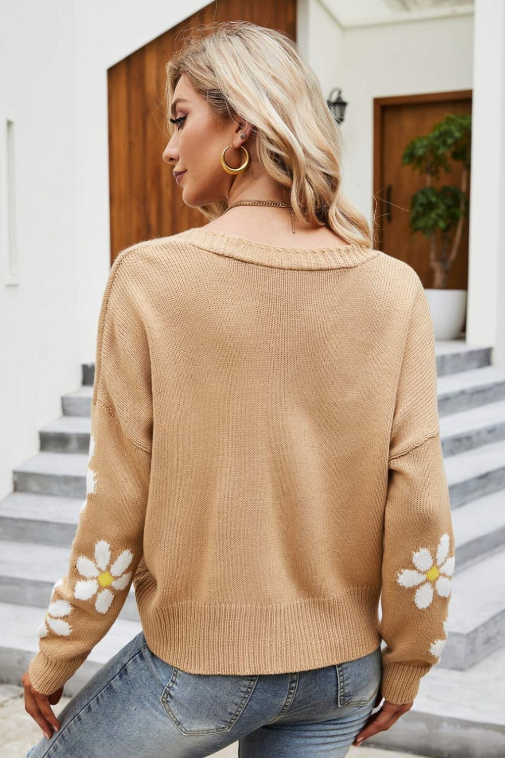 Drune | Floral Ribbed Trim Drop Shoulder Cardigan