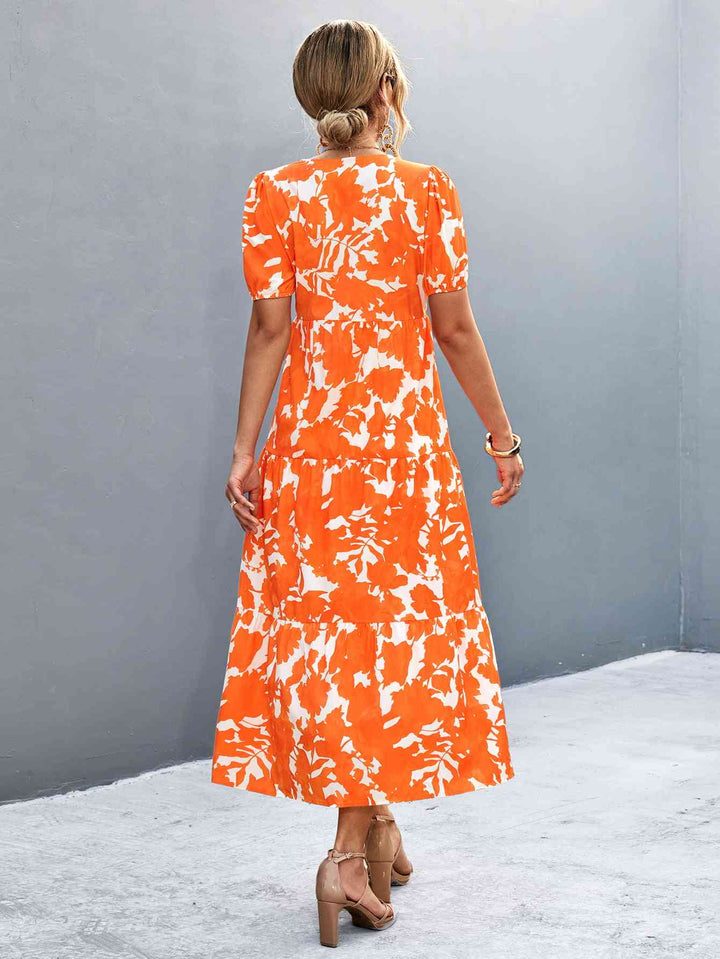 Drune | V-Ausschnitt Kurzarm Hohe Schlitz Midi Kleid