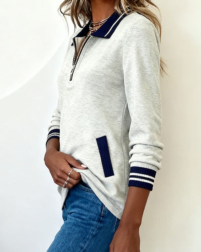 Drune | Sweatshirt mit Revers Reißverschluss und Kontrastfarbe