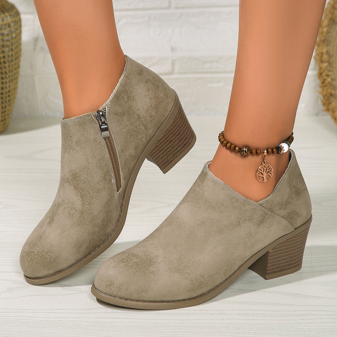 Drune | Stiefeletten - Damen bequeme Stiefel mit Blockabsatz und Reißverschluss