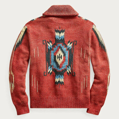 Drune | Herren Jacquard Strickjacke Im Weinlese Stil