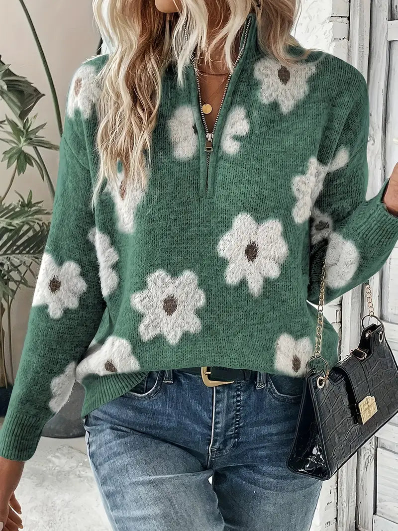 Drune | Floral Pullover mit Reißverschluss