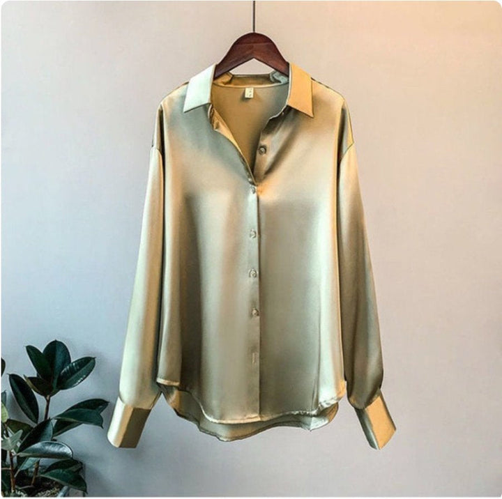 Drune | Satin Übergröße Bluse mit Knopfverschluss