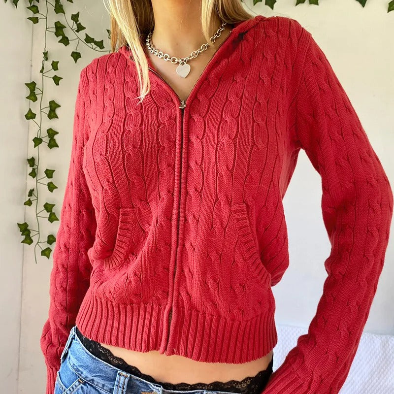 Drune | Cozy hooded knit cardigan with button placket at the front