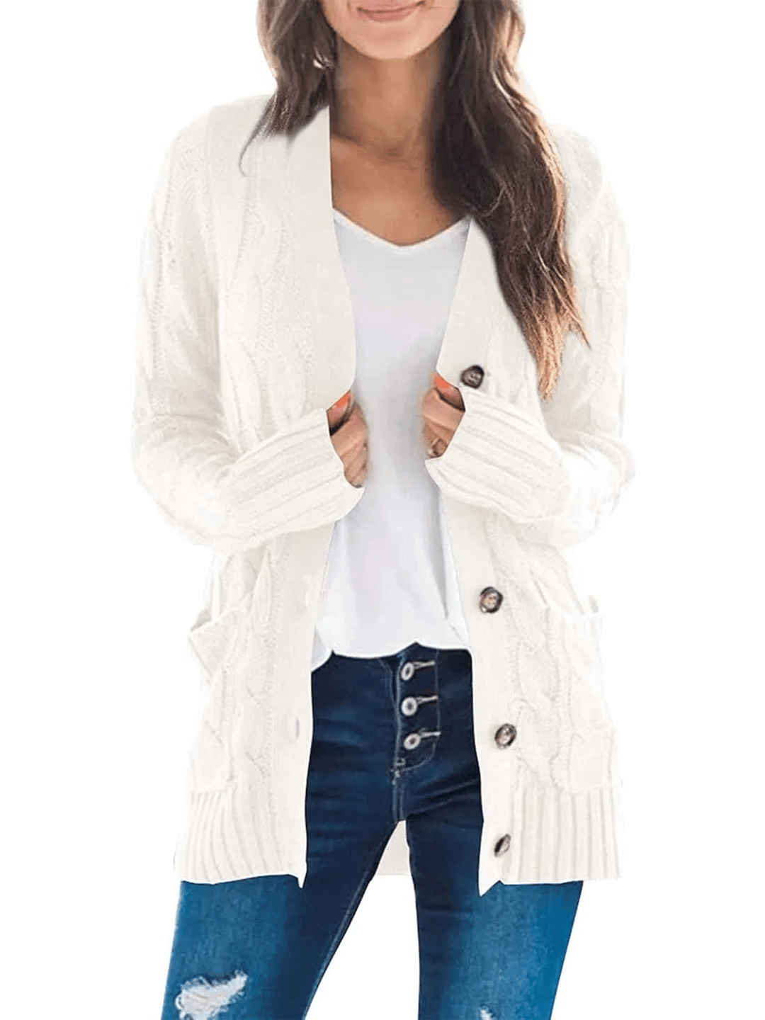 Drune | Offener Strickcardigan mit Zopfmuster