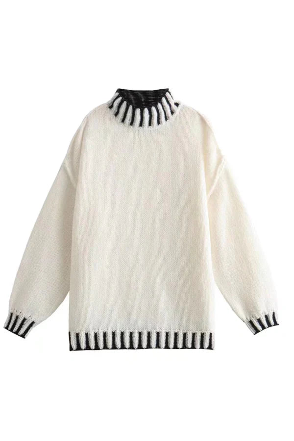 Drune | Cozy roll-neck sweater with color block pattern