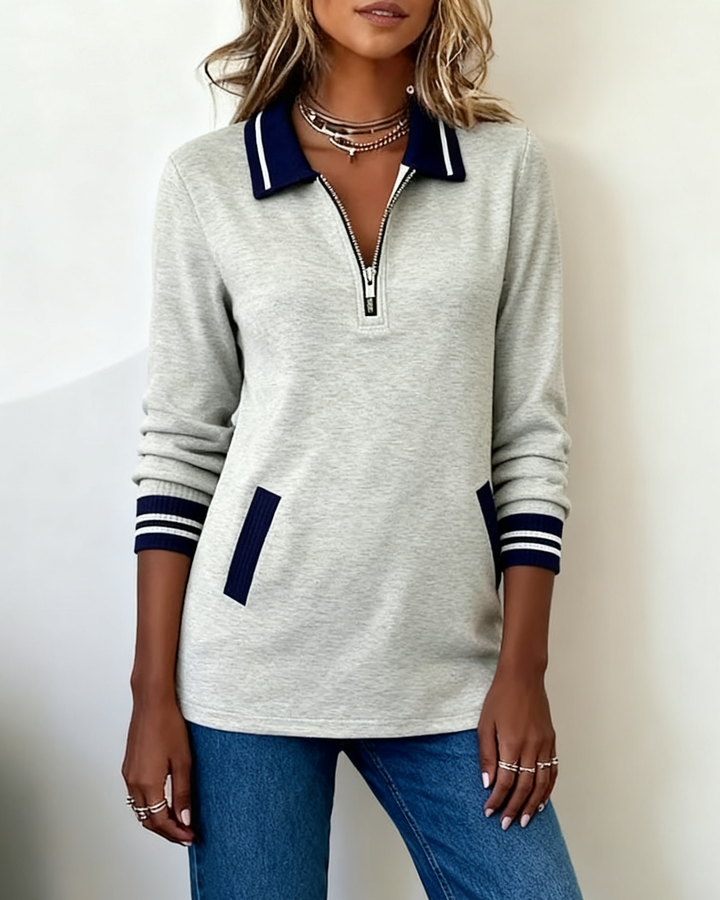 Drune | Sweatshirt mit Revers Reißverschluss und Kontrastfarbe